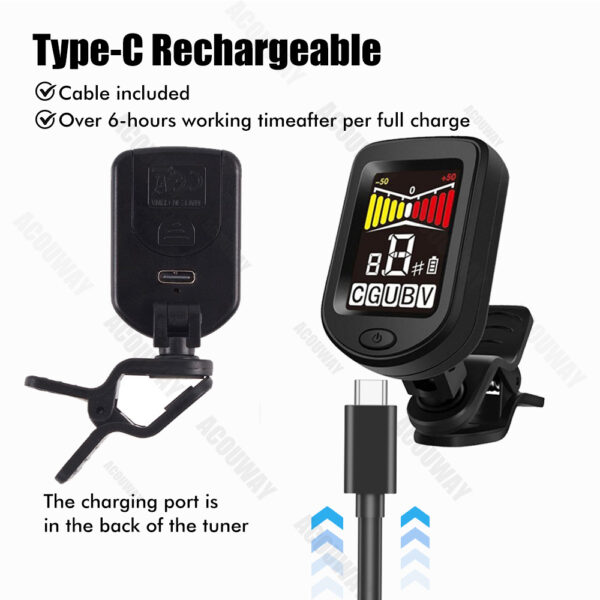 main-5 ACOUWAY Guitar Tuner Rechargeable Chromatic Digital Tuner With Color LCD Display String Instrument Accessories For Guitar Ukulele Violin Bass Mandolin