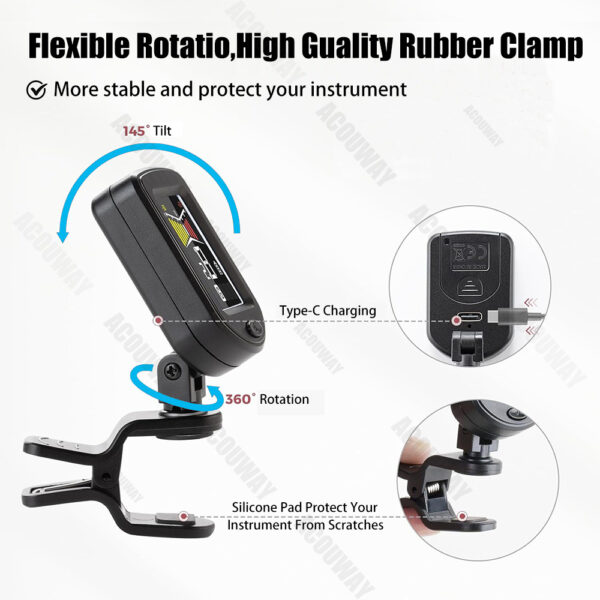 main-6 ACOUWAY Guitar Tuner Rechargeable Chromatic Digital Tuner With Color LCD Display String Instrument Accessories For Guitar Ukulele Violin Bass Mandolin