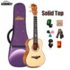 Acouway Concert Ukulele Solid Spruce Top 24 Inch Ukelele Set for adults with Free 12MM Gig Bag Strap