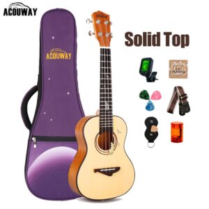 Acouway Concert Ukulele Solid Spruce Top 24 Inch Ukelele Set for adults with Free 12MM Gig Bag Strap