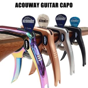 ACOUWAY Guitar Capo with Pick Slot Metal Guitar Key Clamp for Acoustic electric Guitar With pin puller function including a pc free pick