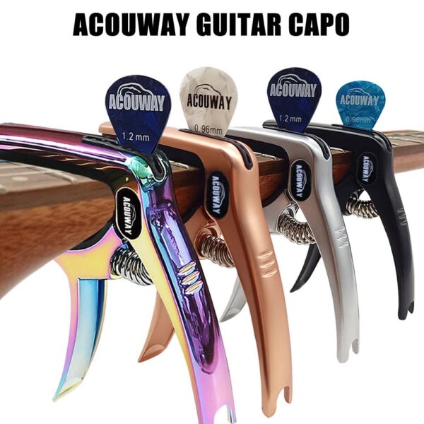 ACOUWAY Guitar Capo with Pick Slot Metal Guitar Key Clamp for Acoustic electric Guitar With pin puller function including a pc free pick