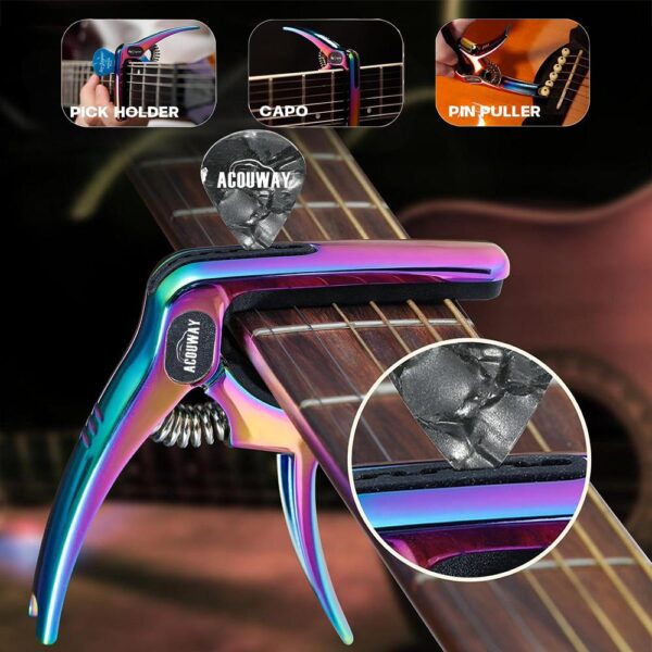 ACOUWAY Guitar Capo with Pick Slot Metal Guitar Key Clamp for Acoustic electric Guitar With pin puller function including a pc free pick