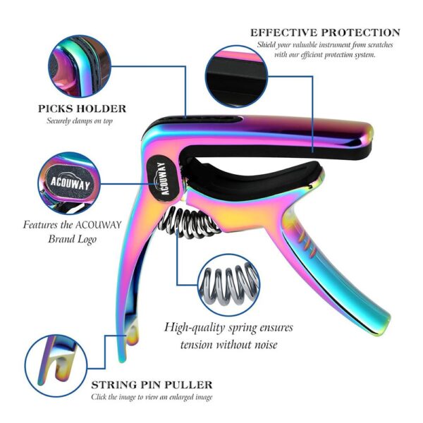 ACOUWAY Guitar Capo with Pick Slot Metal Guitar Key Clamp for Acoustic electric Guitar With pin puller function including a pc free pick