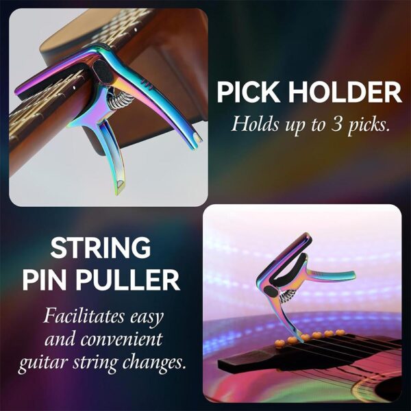 ACOUWAY Guitar Capo with Pick Slot Metal Guitar Key Clamp for Acoustic electric Guitar With pin puller function including a pc free pick