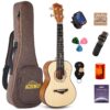 Acouway Concert Ukulele Solid Spruce Top 24 Inch Ukelele Set for adults with Free 12MM Gig Bag Strap