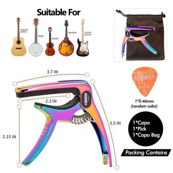 ACOUWAY Guitar Capo with Pick Slot Metal Guitar Key Clamp for Acoustic electric Guitar With pin puller function including a pc free pick