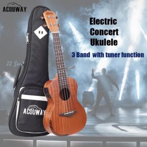 Acouway 24/26 inch Electric Ukulele concert tenor ukelele Sapele wood Equipped 3 Bands EQ with Tuner function.