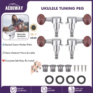 Ukulele String Tuning Pegs 2L2R Silver Enclosed Locking Tuners Red Round Machine Heads For Ukulele