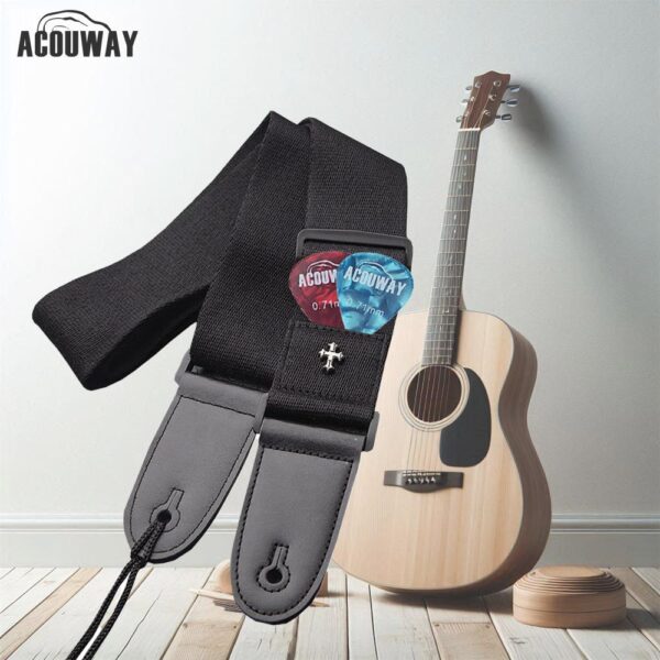 Electric Guitar Strap Acoustic Folk Guitar Belt Vintage Cross Personality Guitar Straps with Pick Holder Pocket