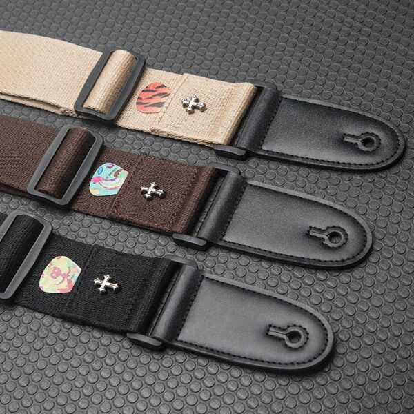 Electric Guitar Strap Acoustic Folk Guitar Belt Vintage Cross Personality Guitar Straps with Pick Holder Pocket