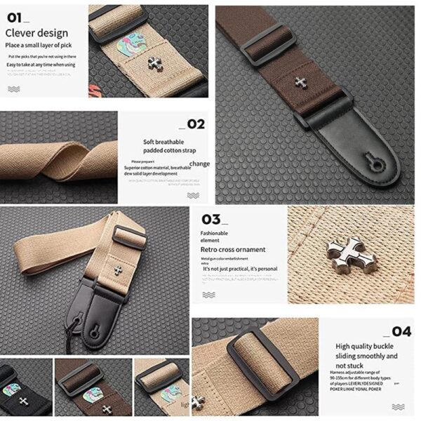 Electric Guitar Strap Acoustic Folk Guitar Belt Vintage Cross Personality Guitar Straps with Pick Holder Pocket