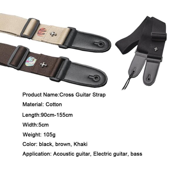 Electric Guitar Strap Acoustic Folk Guitar Belt Vintage Cross Personality Guitar Straps with Pick Holder Pocket