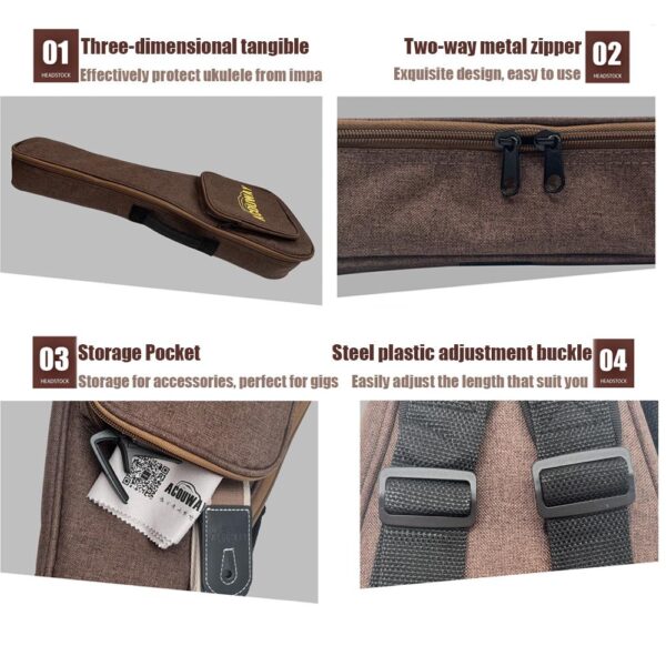Acouway Ukulele Bag 10MM Padded Case 24/26 Inch Concert/Tenor Size Oxford Cloth Ukelele Cover Gigs