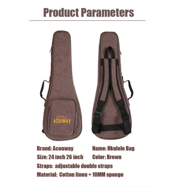 Acouway Ukulele Bag 10MM Padded Case 24/26 Inch Concert/Tenor Size Oxford Cloth Ukelele Cover Gigs