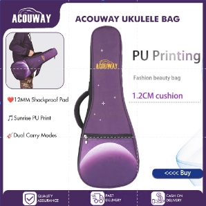Ukulele Bag 12MM Padded Case 24 Inch Concert Size PU Printing Design Embroidery Ukelele Cover Gigs